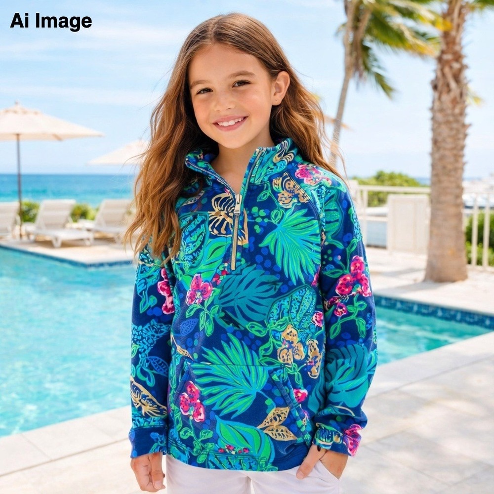 Lilly Pulitzer Life Of The Party Little‎ Skipper Popover 1/4 Zip Girls M (6-7)